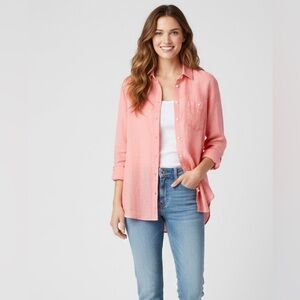 J Crew Shirt SZ 8 Womens Linen Cotton Blend Coral Pink Button Down Long Sleeve